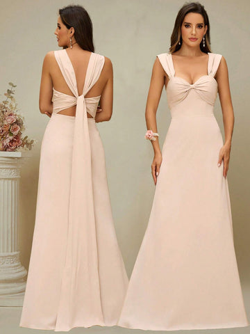 Women's Elegant Khaki A-Line Floor Length, With Soft Skin-Friendly ComfortableMother's Day, Formal Bridesmaid Dress