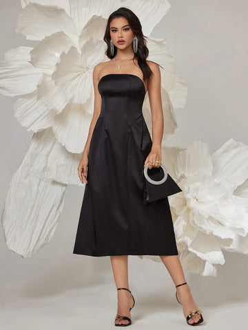 Women's Elegant Prom Solid Color Off-Shoulder Evening Dress With Oversized Bow, Homecoming Dress Simple And Stylish