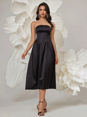 Women's Elegant Prom Solid Color Off-Shoulder Evening Dress With Oversized Bow, Homecoming Dress Simple And Stylish