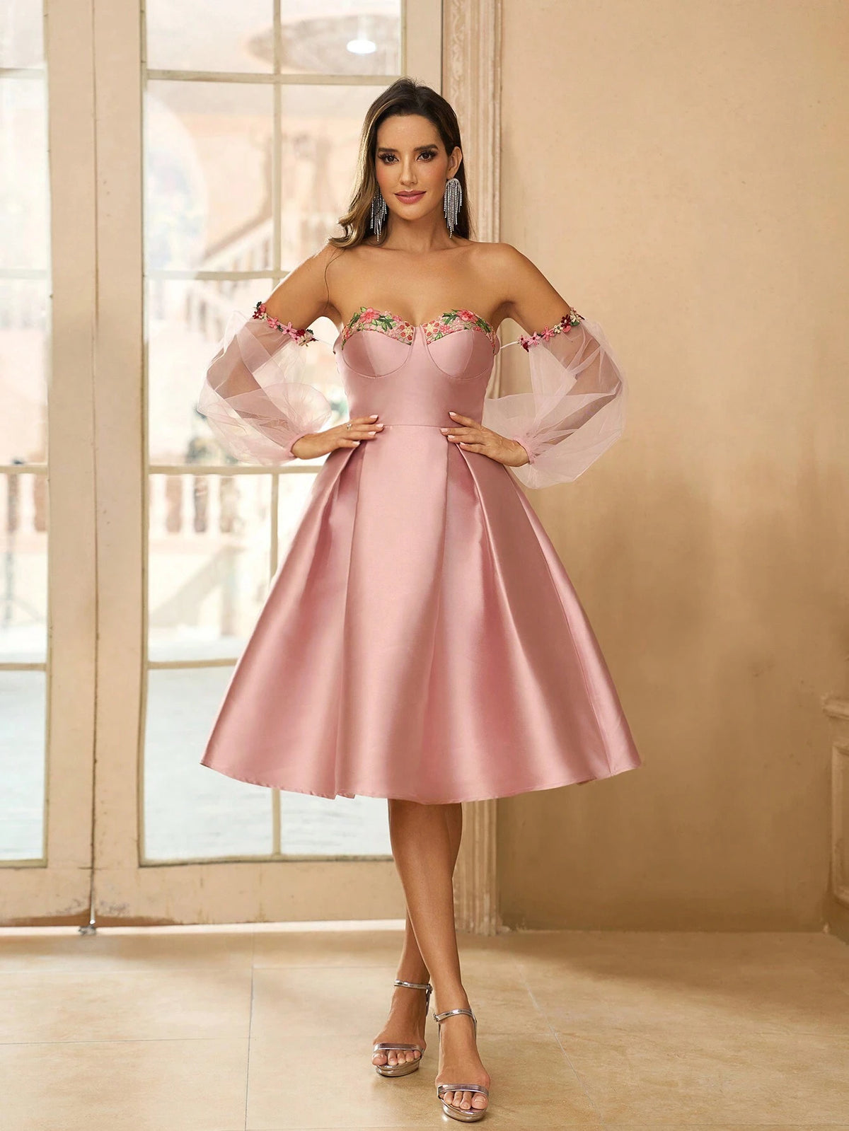 Women's Elegant Romantic Delicate Lovely Alice Blue Satin Off Shoulder Dress Skirt, Perfect For Beach Holiday, Music Festival, Graduation, Prom, Wedding, Evening Party, Cocktail Party, Single Party, Afternoon Tea, Date Or Gathering