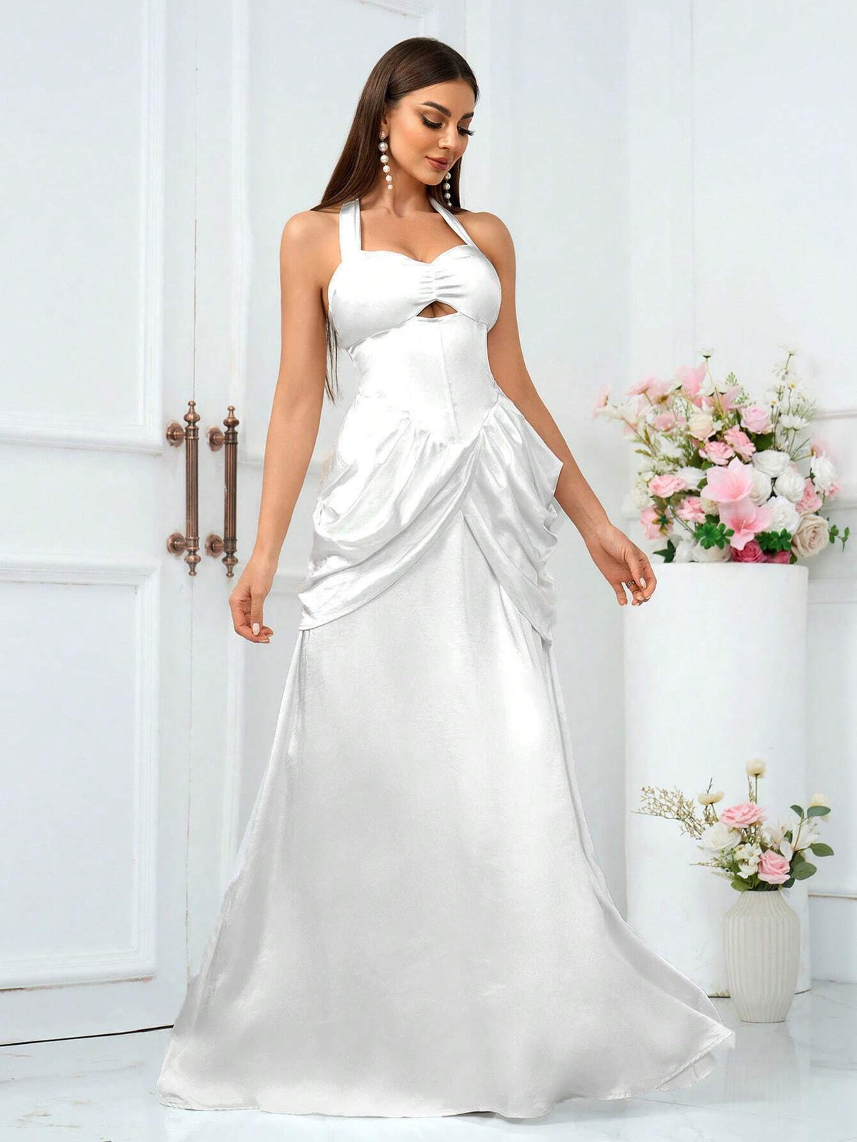 Women's Elegant Ruffle Halter Neck Cocktail Party Dress