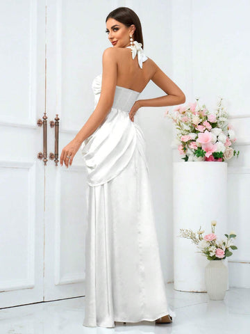 Women's Elegant Ruffle Halter Neck Cocktail Party Dress