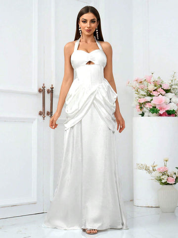 Women's Elegant Ruffle Halter Neck Cocktail Party Dress