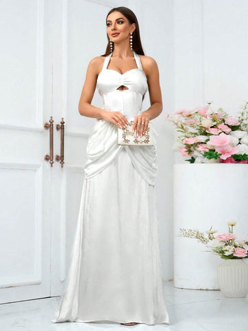 Women's Elegant Ruffle Halter Neck Cocktail Party Dress