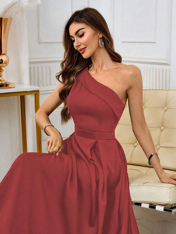 Women's Asymmetric Neckline Asymmetrical Neck Sleeveless Fitted Elegant Ball Gown