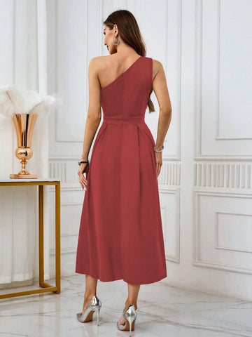 Women's Asymmetric Neckline Asymmetrical Neck Sleeveless Fitted Elegant Ball Gown