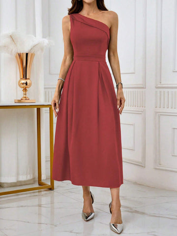 Women's Asymmetric Neckline Asymmetrical Neck Sleeveless Fitted Elegant Ball Gown