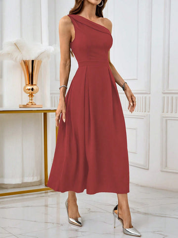 Women's Asymmetric Neckline Asymmetrical Neck Sleeveless Fitted Elegant Ball Gown