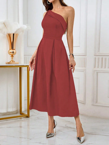 Women's Asymmetric Neckline Asymmetrical Neck Sleeveless Fitted Elegant Ball Gown