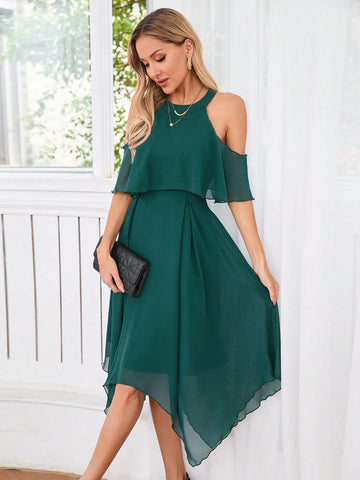 Women's Elegant Summer Open Shoulder Asymmetrical Hem Dress