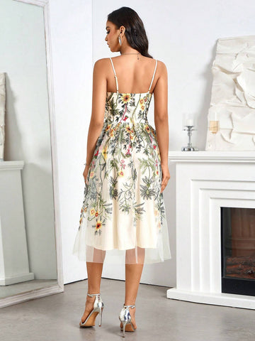 Women's Embroidered Mesh Cami Dress For Dance Parties