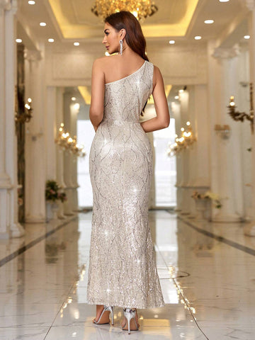 Women's Glitter Off Shoulder Slit Elegant Evening Prom Dress