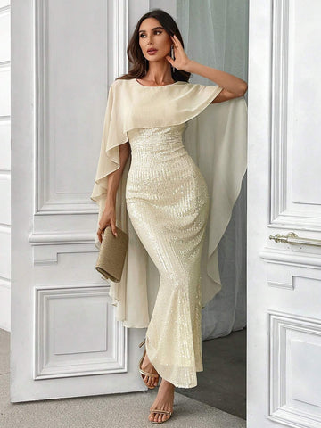 Women's Glitter Shawl Personality Elegant Ball Gown Dress