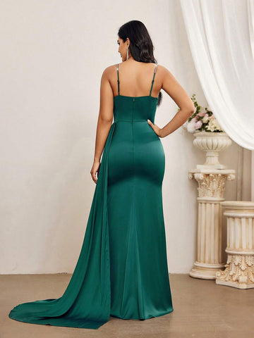Women's Halter Gorgeous Sexy Waist See-Through Fishbone & Slit & Sequin & Mermaid Tail Design Prom Dress For Evening Party