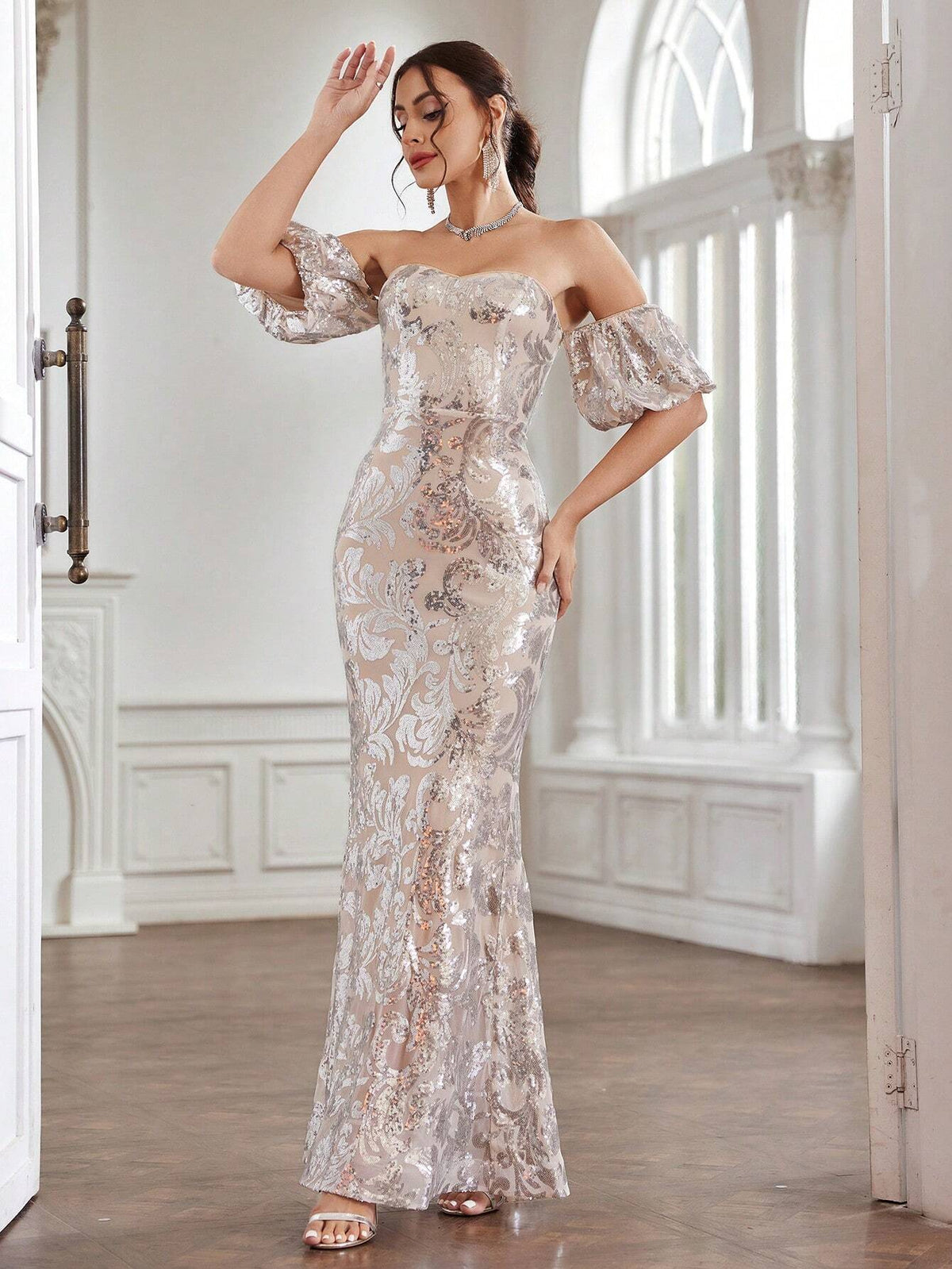 Women's Lantern Sleeve Off Shoulder Evening Dress