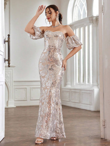 Women's Lantern Sleeve Off Shoulder Evening Dress