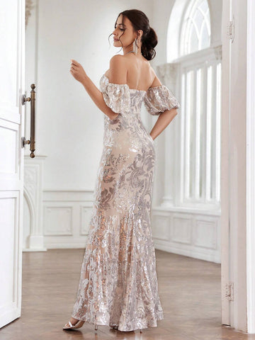 Women's Lantern Sleeve Off Shoulder Evening Dress