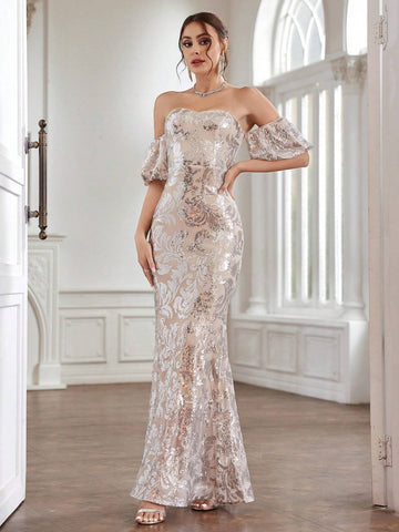 Women's Lantern Sleeve Off Shoulder Evening Dress