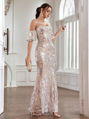 Women's Lantern Sleeve Off Shoulder Evening Dress