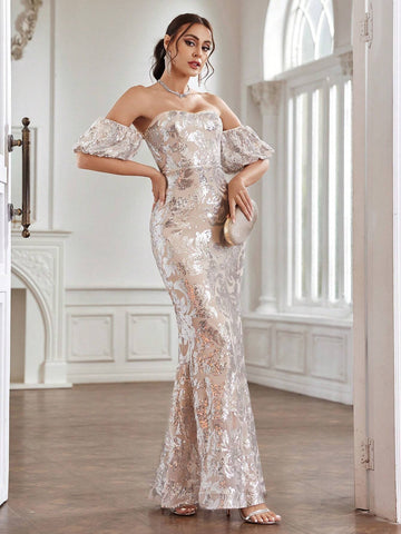 Women's Lantern Sleeve Off Shoulder Evening Dress