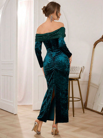 Women's Off-Shoulder Sequin Twist Mermaid Cocktail Party Dress