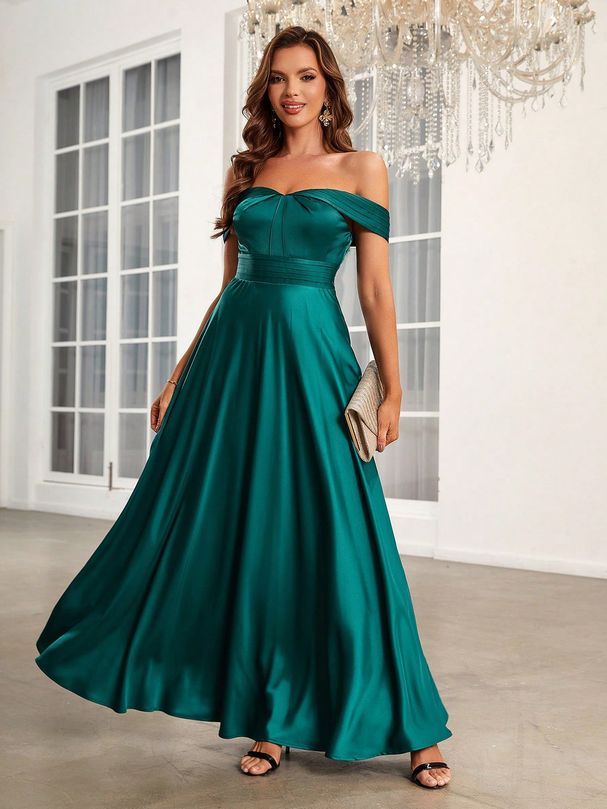 Women's Off-shoulder Waist-fitting A-line Bridesmaid Dress