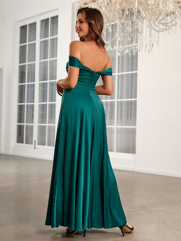 Women's Off-shoulder Waist-fitting A-line Bridesmaid Dress
