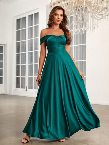 Women's Off-shoulder Waist-fitting A-line Bridesmaid Dress