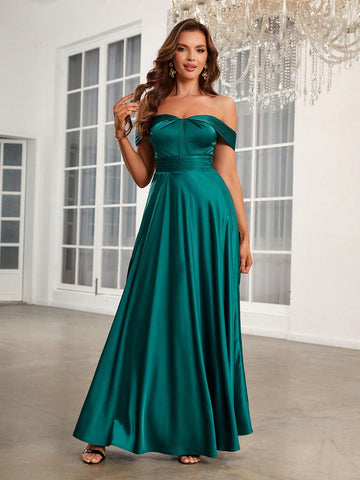 Women's Off-shoulder Waist-fitting A-line Bridesmaid Dress