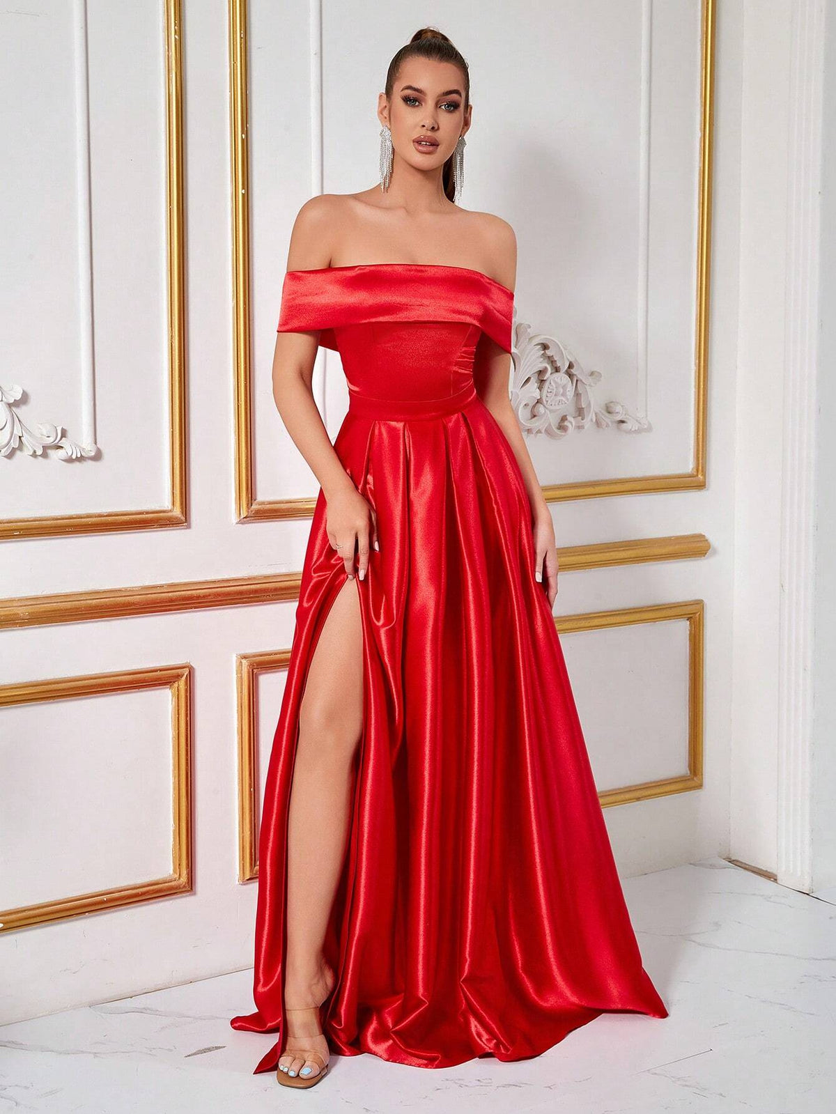 Women's Off Shoulder A-Line Evening Party Ball Gown Dress