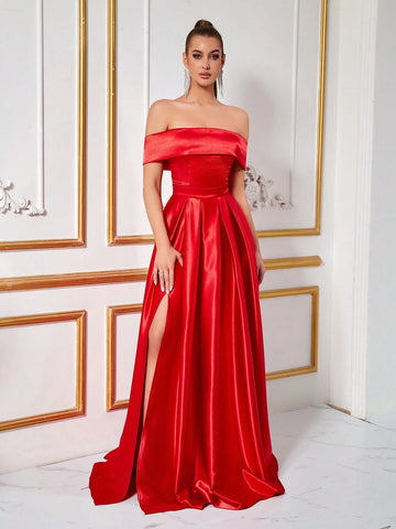 Women's Off Shoulder A-Line Evening Party Ball Gown Dress