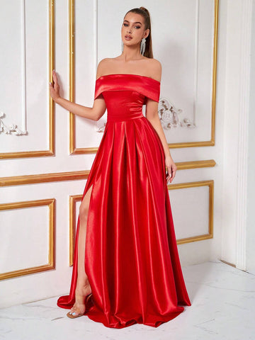 Women's Off Shoulder A-Line Evening Party Ball Gown Dress