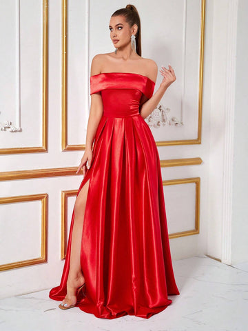 Women's Off Shoulder A-Line Evening Party Ball Gown Dress