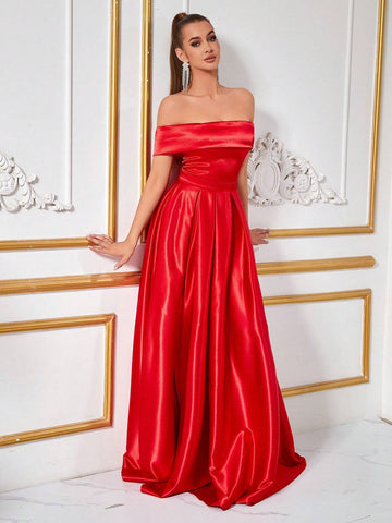 Women's Off Shoulder A-Line Evening Party Ball Gown Dress