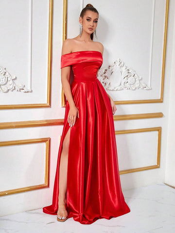 Women's Off Shoulder A-Line Evening Party Ball Gown Dress