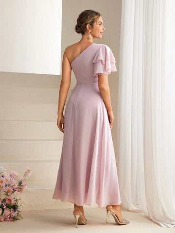 Women's One Shoulder Ruffle Short Sleeve Cocktail Party Dress