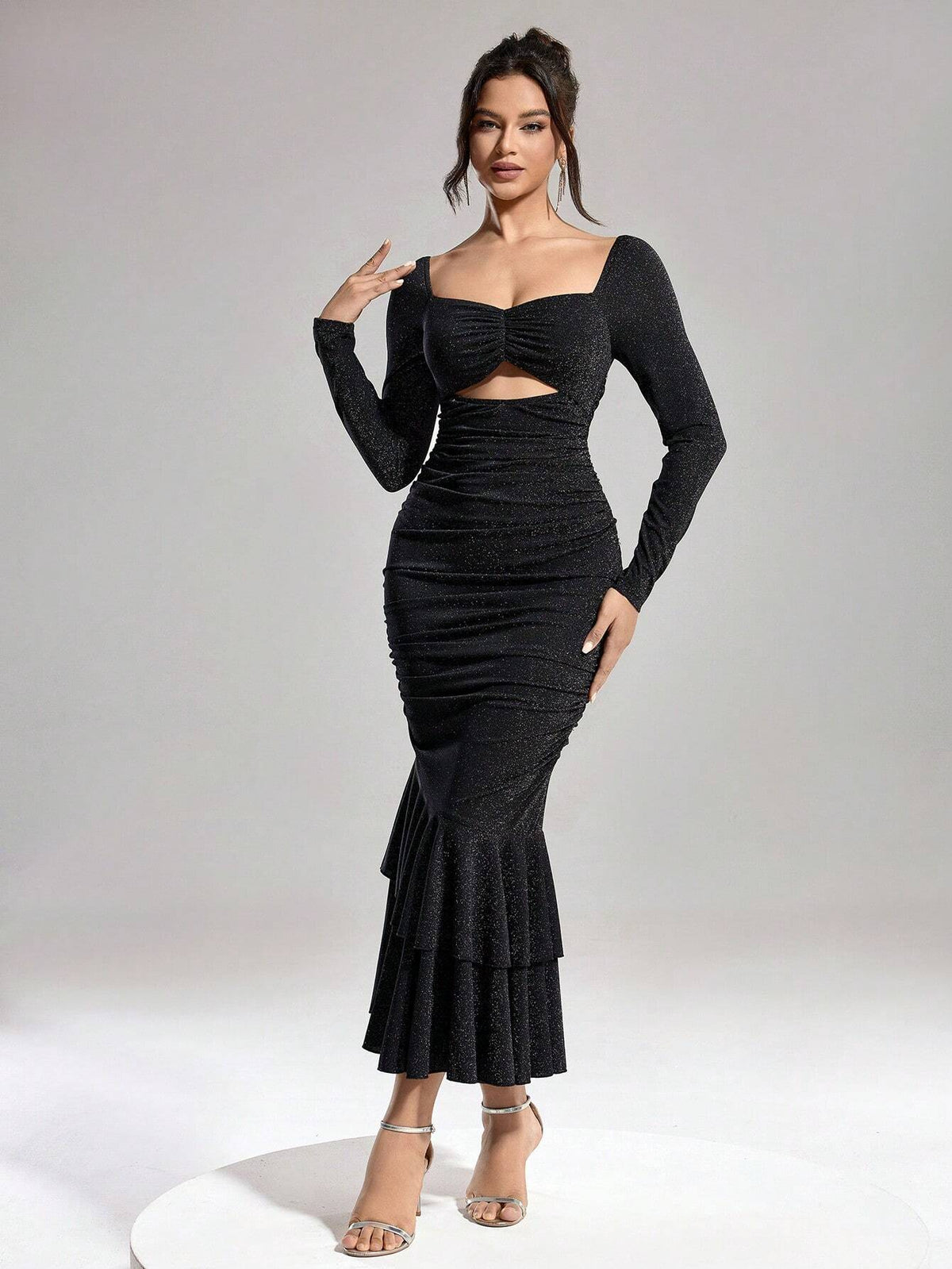 Women's Sequins Hollow-Out Ruched Mermaid Design Christmas Party Dress