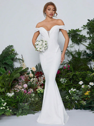 Women's Sexy Off Shoulder Long Fishtail Wedding Dress