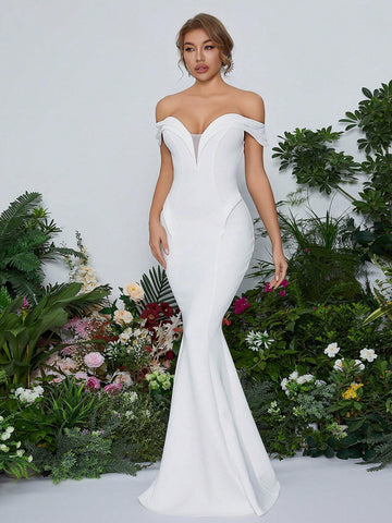 Women's Sexy Off Shoulder Long Fishtail Wedding Dress