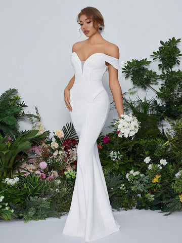 Women's Sexy Off Shoulder Long Fishtail Wedding Dress