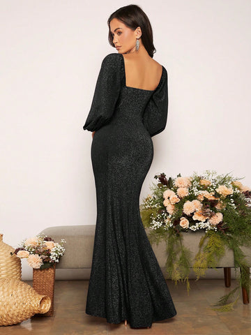 Women's Shiny Split Bridesmaid Maxi Dress