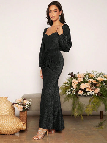 Women's Shiny Split Bridesmaid Maxi Dress