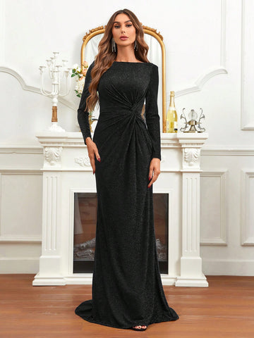 Women's Shiny Twist Knot Long Bridesmaid Dress (Adult)