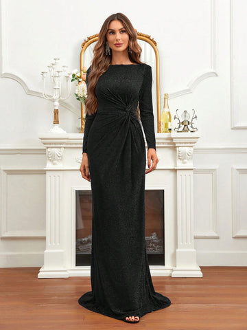 Women's Shiny Twist Knot Long Bridesmaid Dress (Adult)