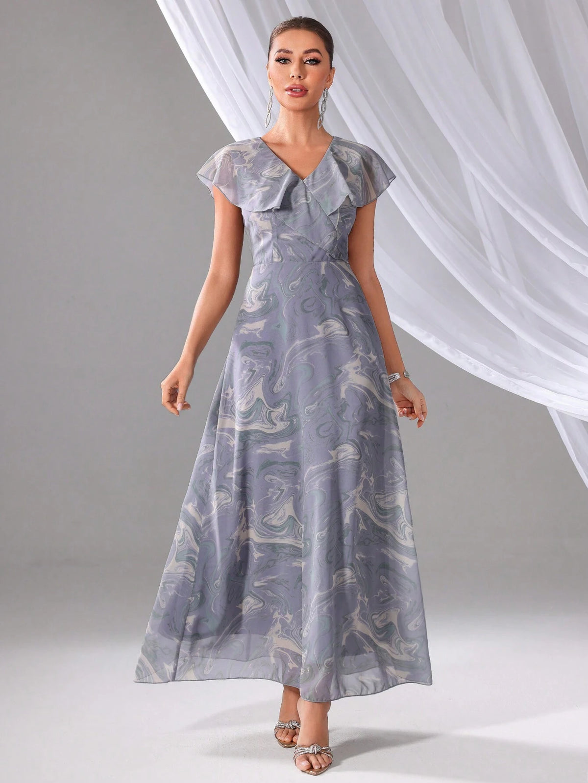 Women's Sleeveless Bridesmaid Dress, Simple & Random Printed Pattern (Adult Size)