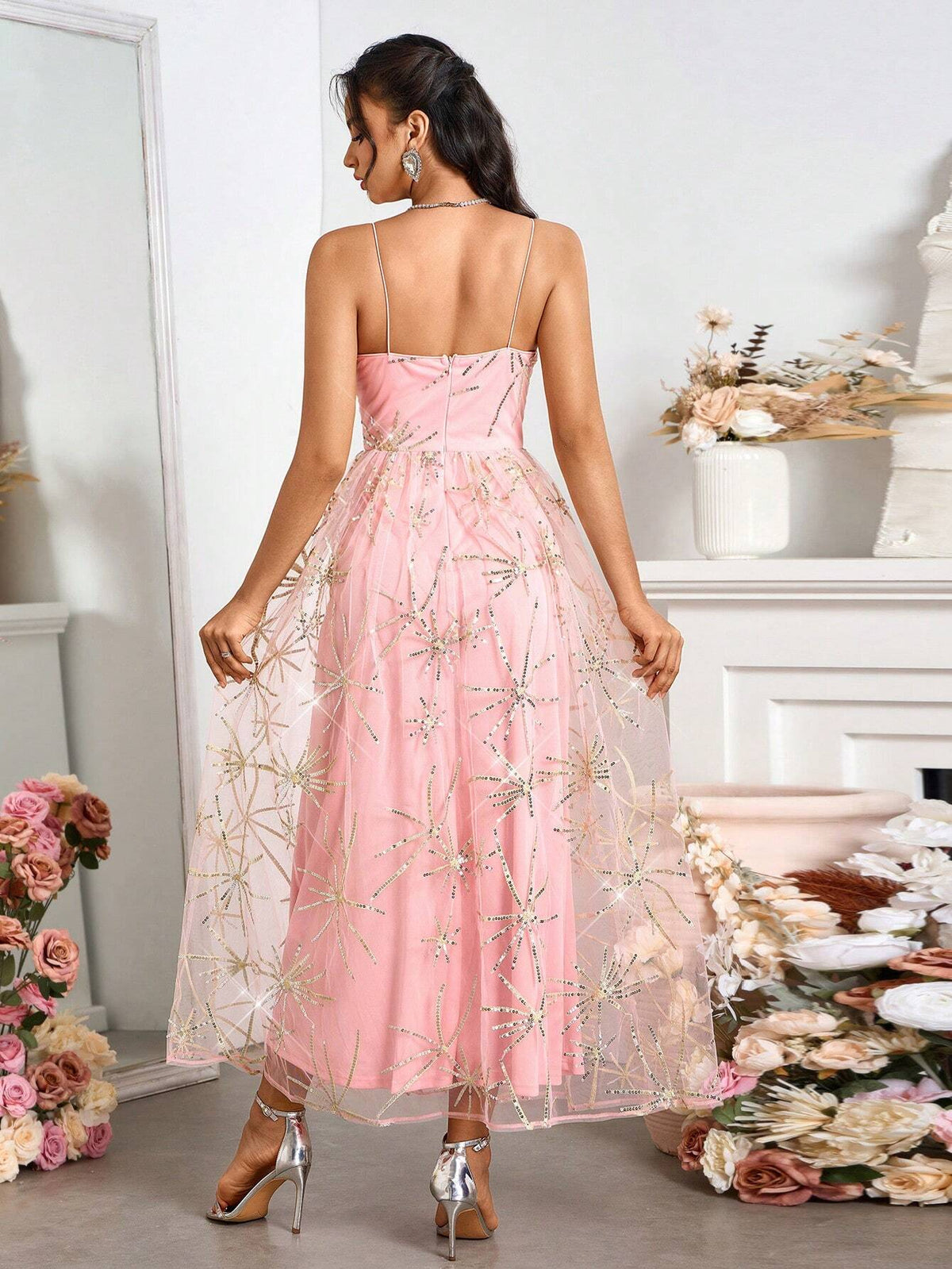 Women's Sleeveless Charmeuse Evening Dress With Beaded Embroidery And Thigh-High Slit