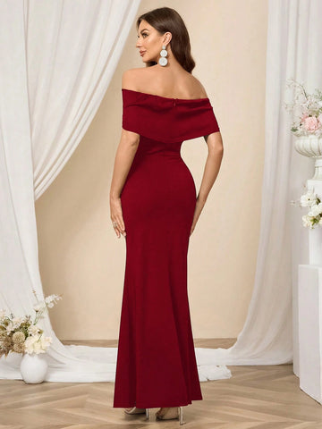 Women's Black Off-The-Shoulder Minimalist Slit Casual Party Dress, Tight High Stretch Clothes Fashionable And Slimming,Christmas Clothing, Elegant Cocktail Semi Formal Prom Dress, For Birthday, Wedding Guest, Graduation, Dinner, Homecoming