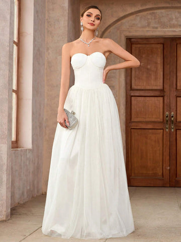 Women's Solid Color Simple Daily Strapless Dress