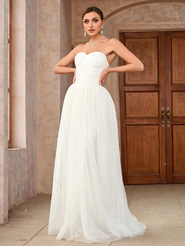 Women's Solid Color Simple Daily Strapless Dress