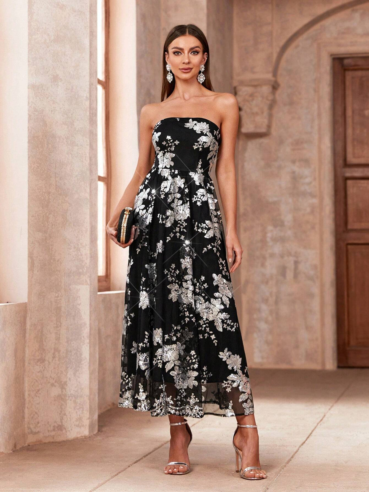 Women's Strapless Printed Fashionable Cocktail Dress